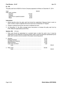 Final Review – Ch 07 Acc 111 Ex. 195 The petty cash fund of €200