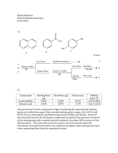 Brian Andersen S343 Acid-Base Extraction 2/16/2012 1.) 2