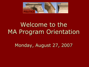 2006 MA Orientation - Department of Politics, New York University