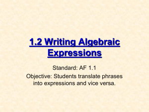 1.2 Writing Algebraic Expressions