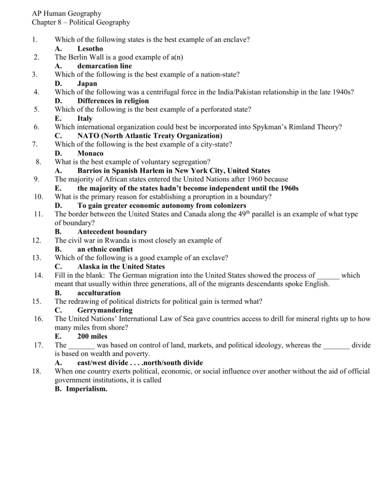 Sympathetic Painstaking risk political geography test answers Bone Intended For Ap Human Geography Worksheet Answers