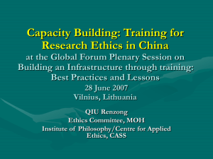 Research Ethics in China: Policy Options?