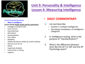 Unit 10: Intelligence Day 1: Intelligence