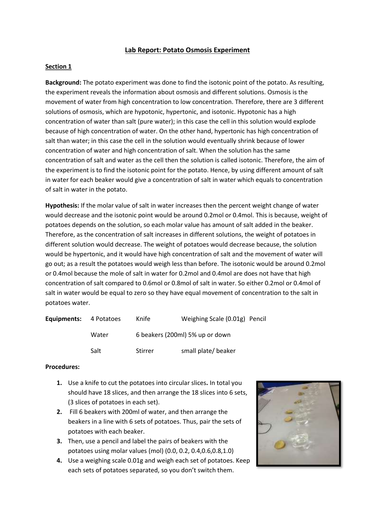 conclusion for osmosis potato experiment