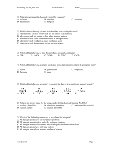 Chemistry 100 * 1F Chemical Problem Solving