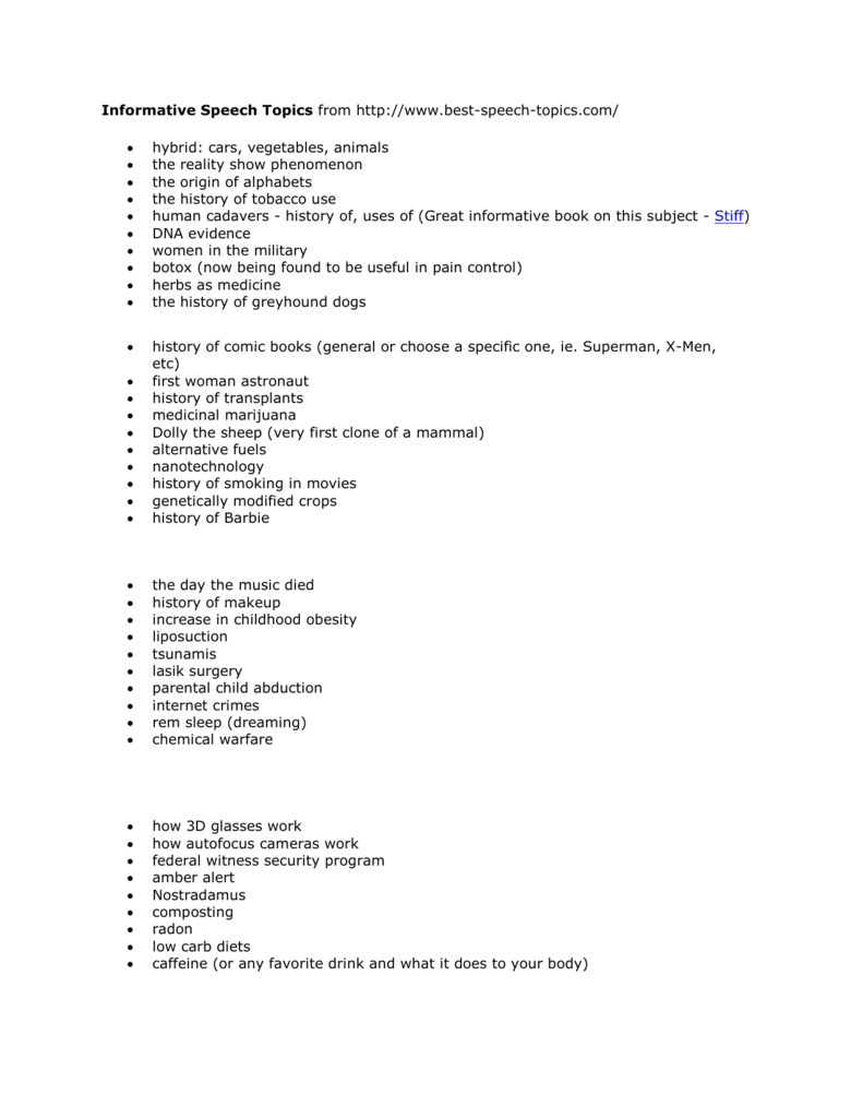 examples of inform speech topics