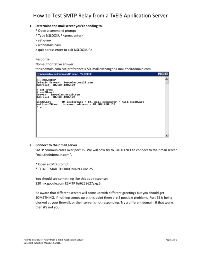 How To Test SMTP Relay From A TxEIS Application Server