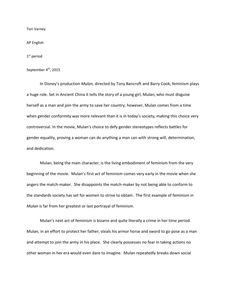 mulan feminism essay