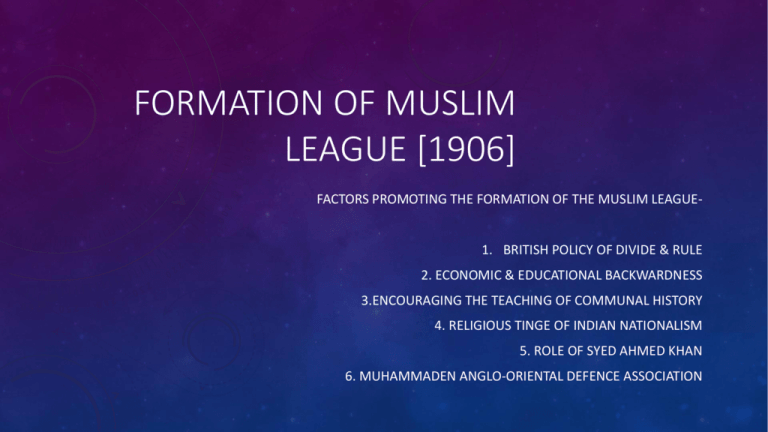 Short Note On Formation Of Muslim League