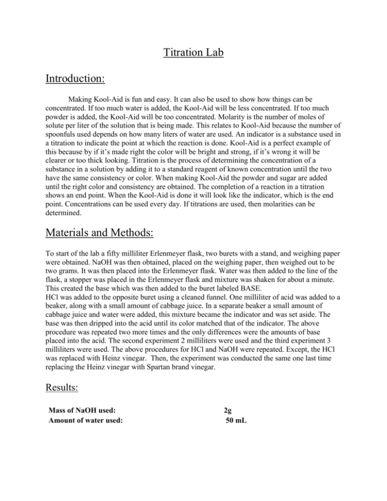 Titration Lab Introduction WaylandHighSchoolChemistry