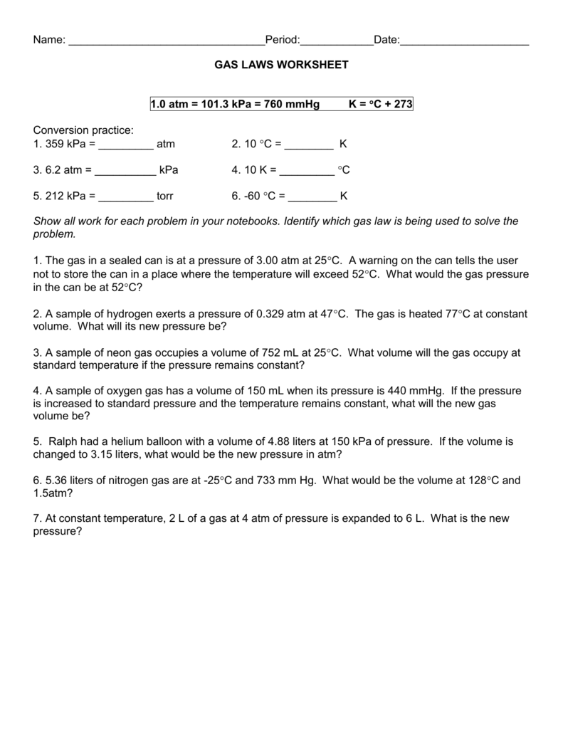 Worksheet - Mixed Gas Law Worksheet Within Behavior Of Gases Worksheet