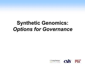 Synthetic Genomics: Options for Governance