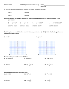 Advanced Math 4.2-4.3 Exponential Functions & Logs