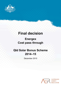 Final decision on Energex Qld solar bonus scheme pass through