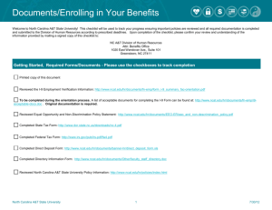 Documents/Enrolling in Your Benefits Welcome to North Carolina