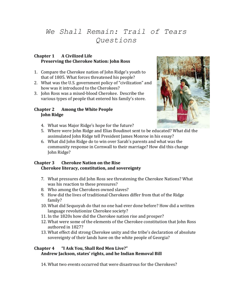 We Shall Remain: Trail of Tears Questions In Trail Of Tears Worksheet