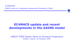 EC4MACS update and recent developments in the GAINS