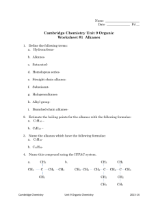 Cambridge Chemistry Unit 9 Organic Worksheet #1 Alkanes