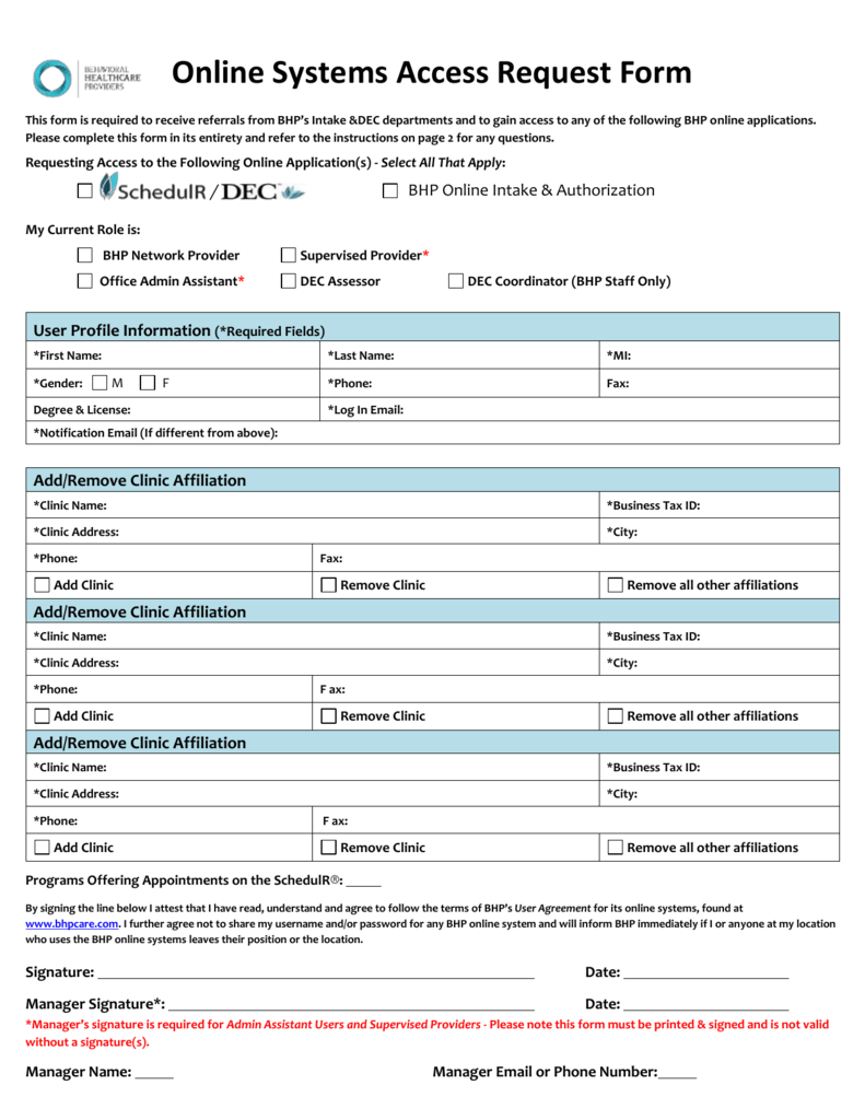 System Access Request Form Template Fill Online Printable Fillable 
