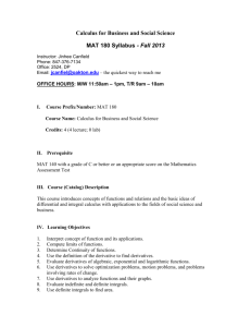 Calculus for Business and Social Science MAT 180 Syllabus