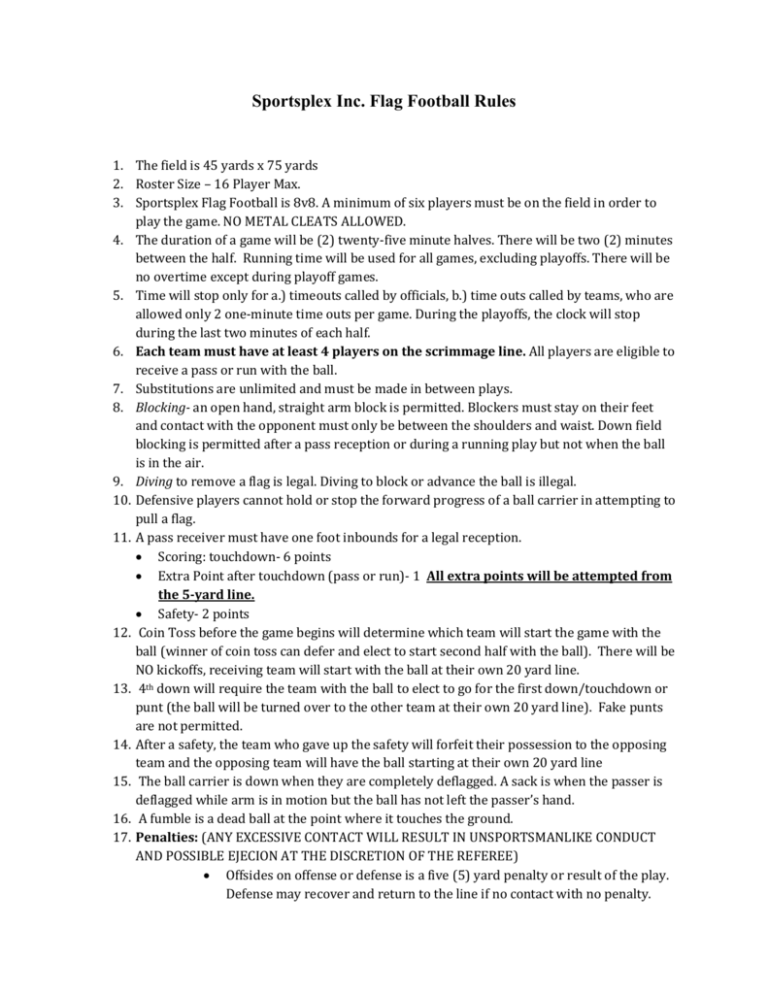 Sportsplex Inc. Flag Football Rules