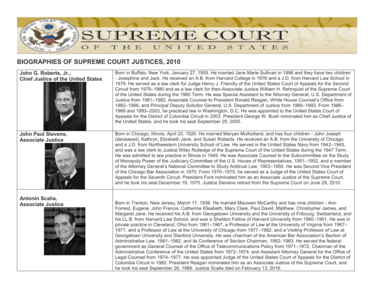 biographies of supreme court justices