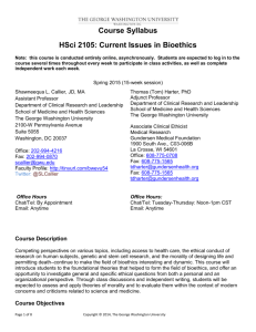 Course Syllabus HSci 2105: Current Issues in Bioethics