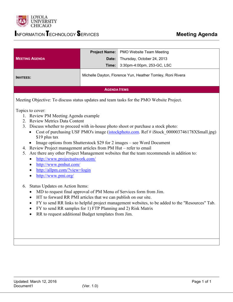 Meeting Agenda Example
