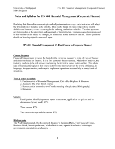 Notes and Syllabus for FIN 400 Financial Management (Corporate