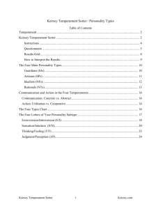 Keirsey Personality Types with Table of Contents