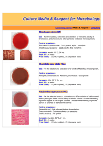 Media & reagents : Consulting Blood agar plate (BA) Use : For the