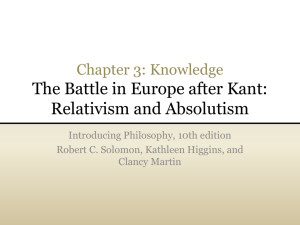 The Battle in Europe After Kant: Relativism and Absolutism