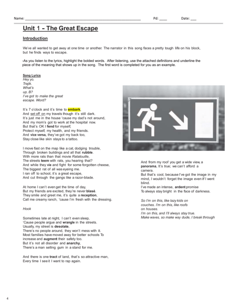 Great Escape Revised Exercises Packet