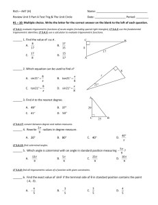 Review Unit 3 Part A Test Trig and The Unit Circle