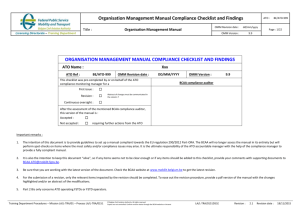 organisation management manual compliance checklist and findings