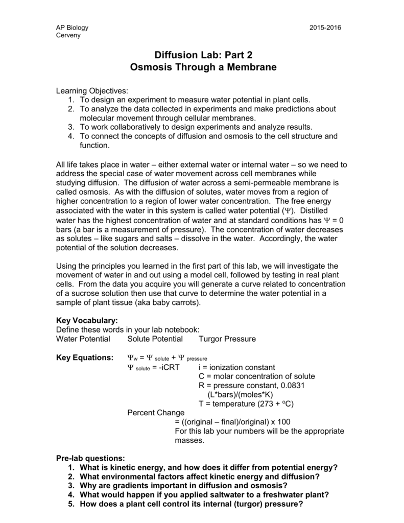 diffusion through a membrane lab report