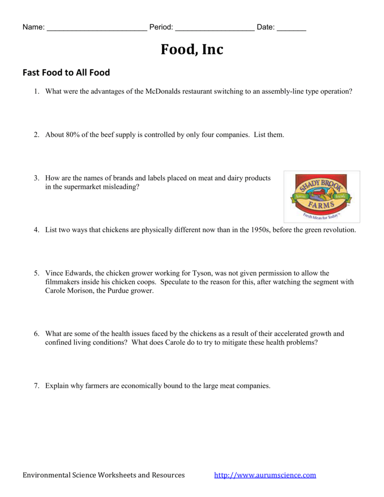 Food Inc - Video Worksheet For Food Inc Movie Worksheet Answers