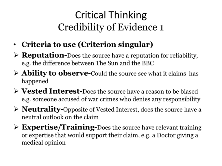 credibility meaning in critical thinking
