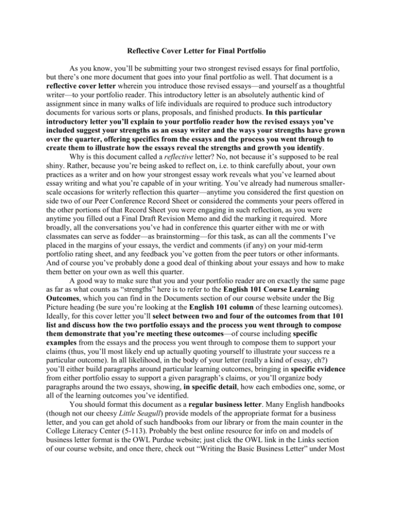 Final Portfolio Cover Letter Assignment