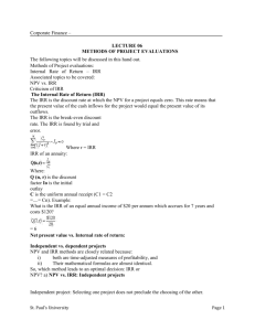 Corporate Finance – LECTURE 06 METHODS OF PROJECT