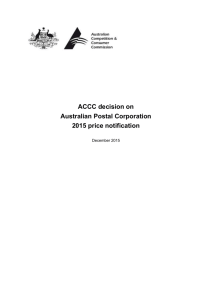 ACCC view on Australia Post's 2015 draft price notification