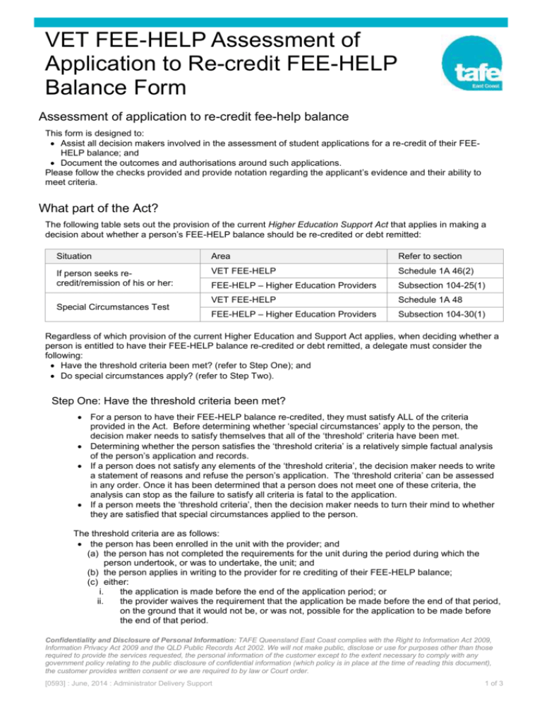 VET FEE HELP Assessment Of Application To Re credit FEE vet-fee-help-assessment-of-application-to-re-credit-fee