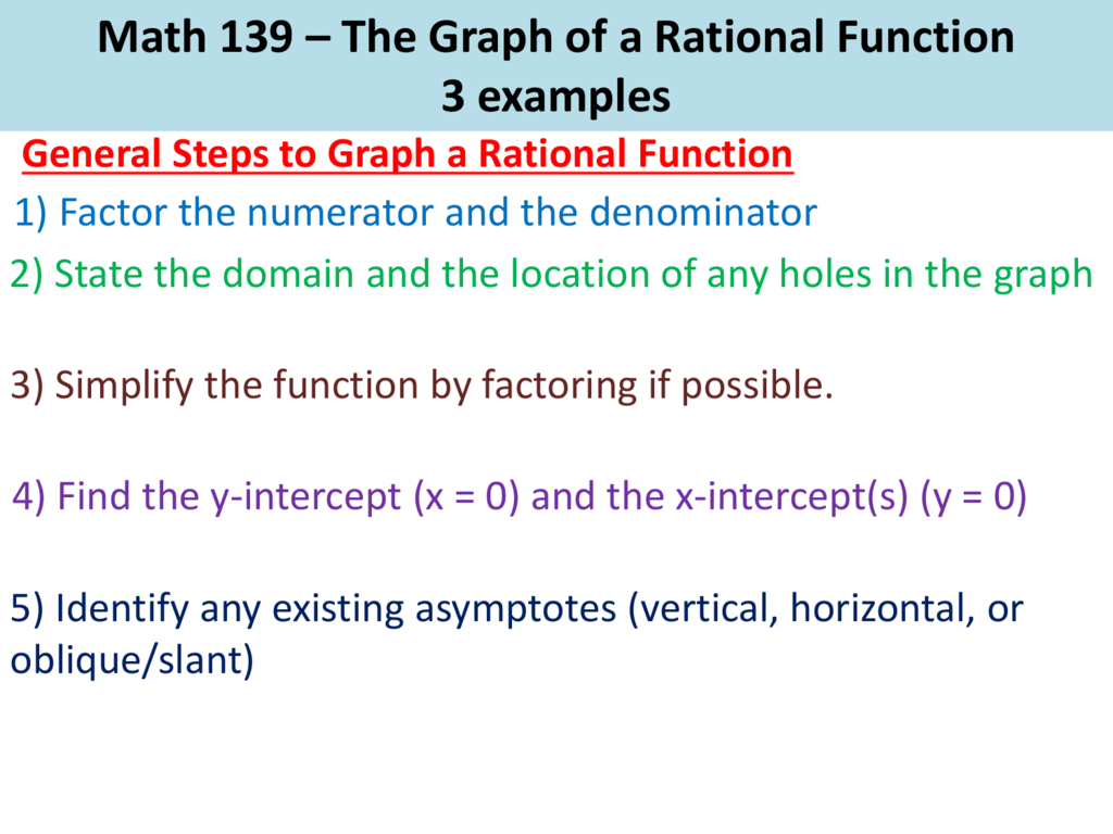 Lecture Slides On Graphing Rational Functions
