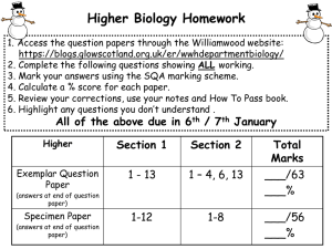 Higher Biology Christmas Homework 2015