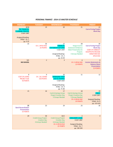 PERSONAL FINANCE - 2014-15 MASTER SCHEDULE MONDAY