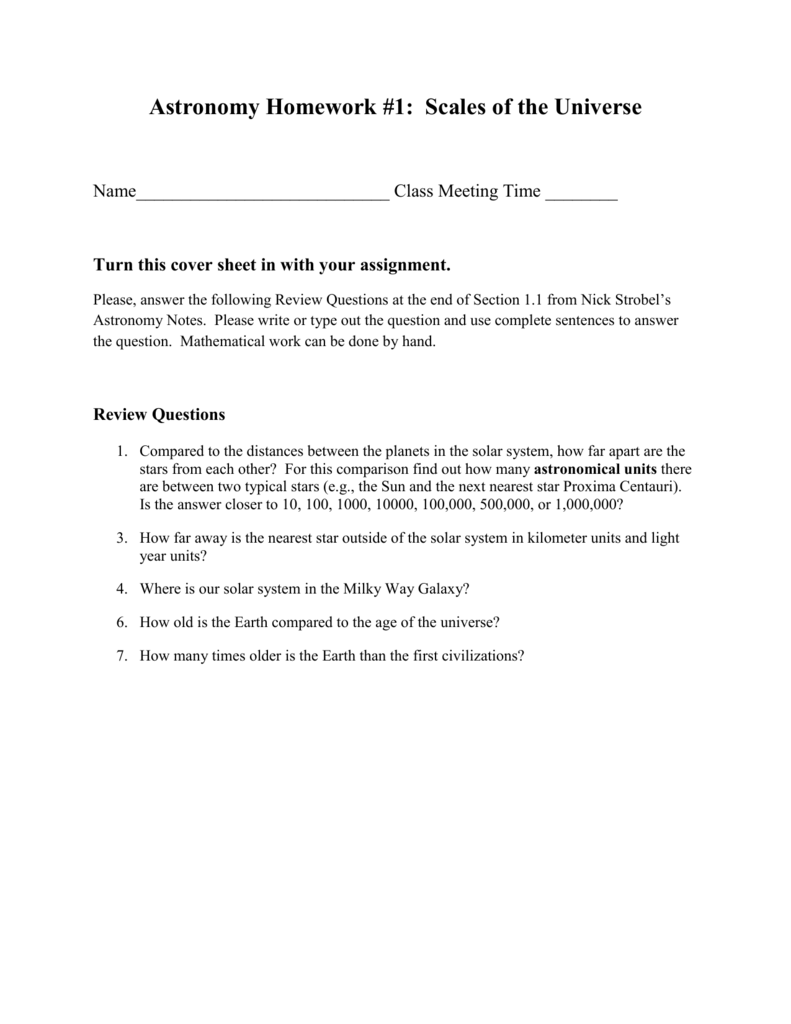 Astronomy Homework 1 Scales Of The Universe