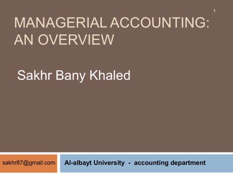 Managerial Accounting An Overview