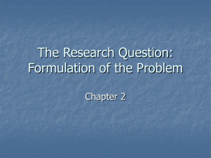 The Research Question: Formulation of the Problem