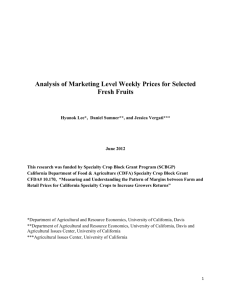 Analysis of Marketing Level Weekly Prices for Selected Fresh Fruits