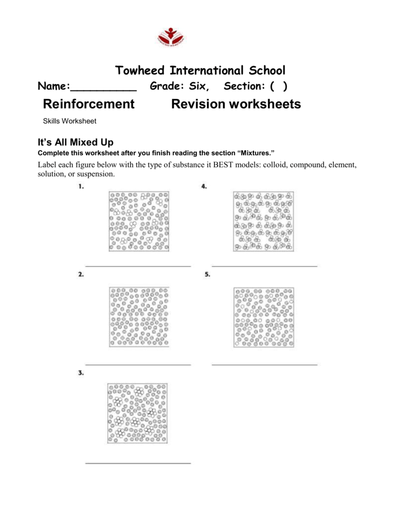 Reinforcement Revision worksheets Throughout Solutions Colloids And Suspensions Worksheet